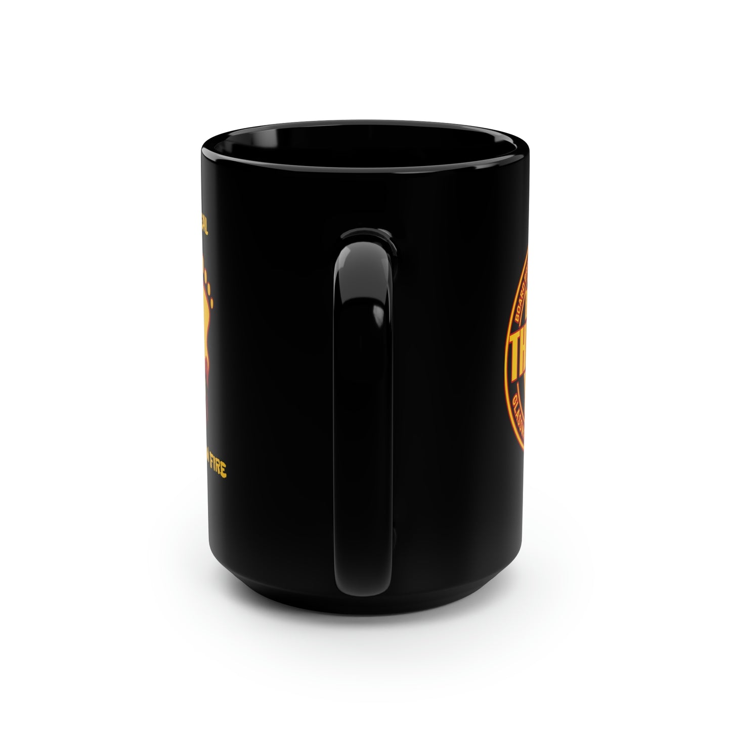 I WALKED ON FIRE IN 2023 (Black Mug, 15oz)