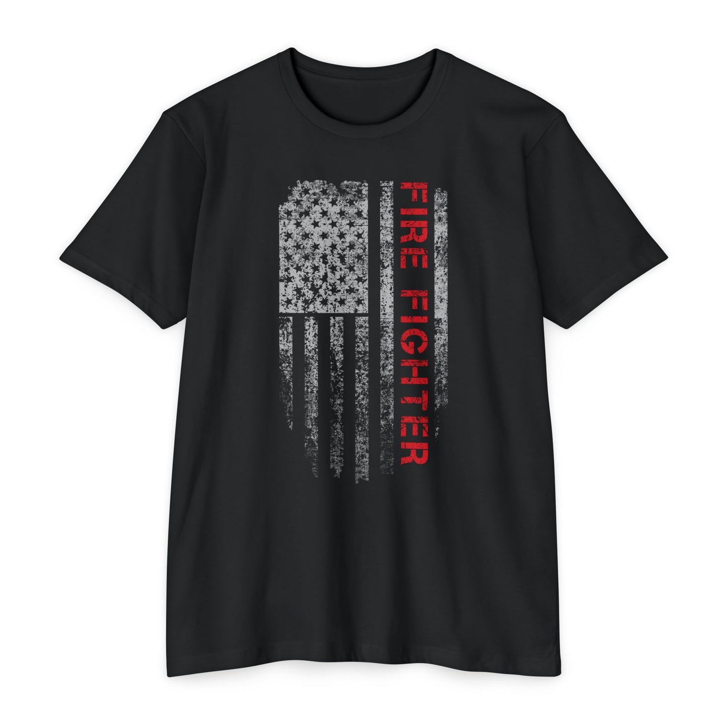 Firefighter Distressed American Flag T-Shirt — Vertical Distressed Thin Red Line Tee