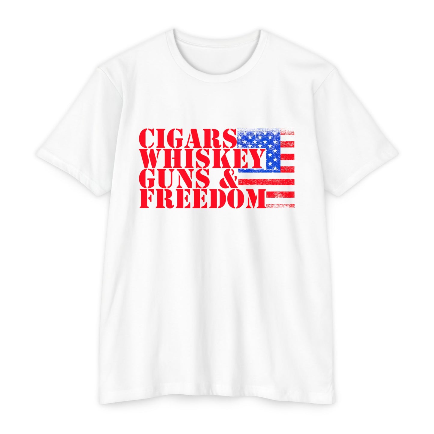 Cigars Whiskey Guns & Freedom T-Shirt — Patriotic American Flag Tee