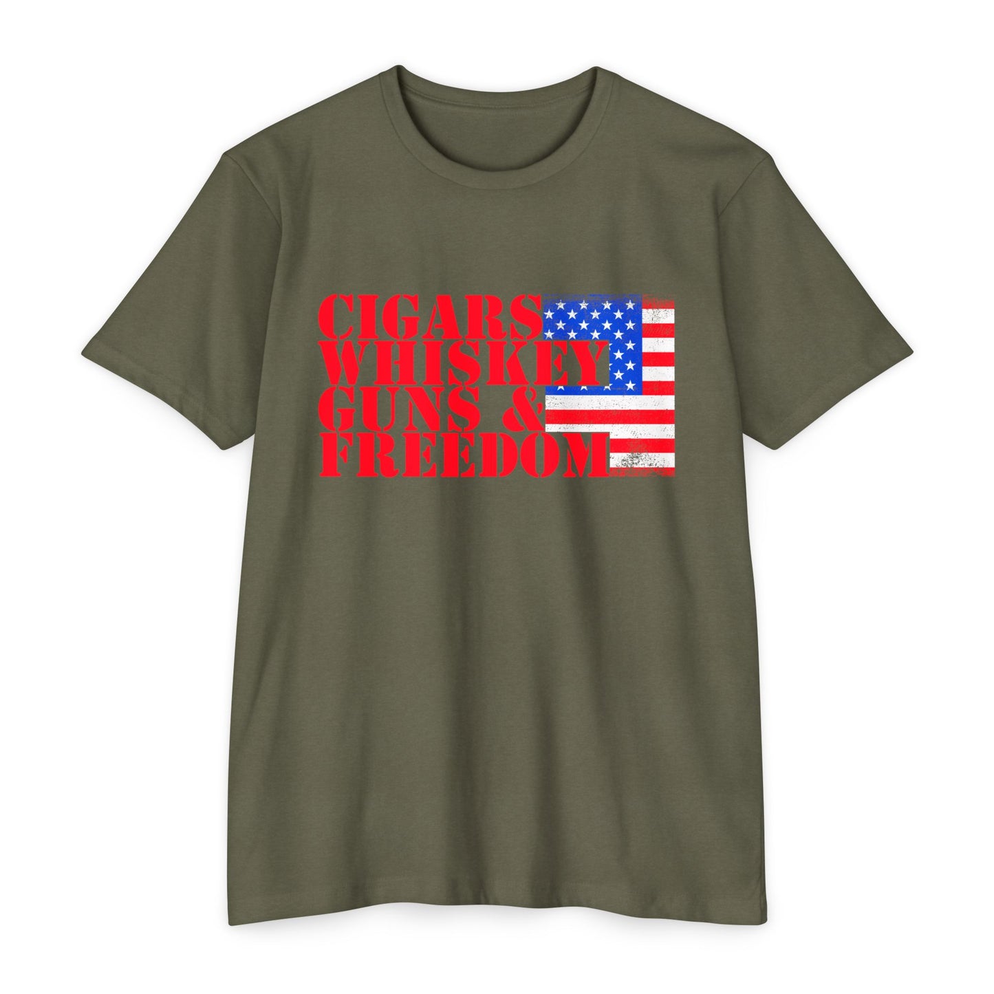 Cigars Whiskey Guns & Freedom T-Shirt — Patriotic American Flag Tee