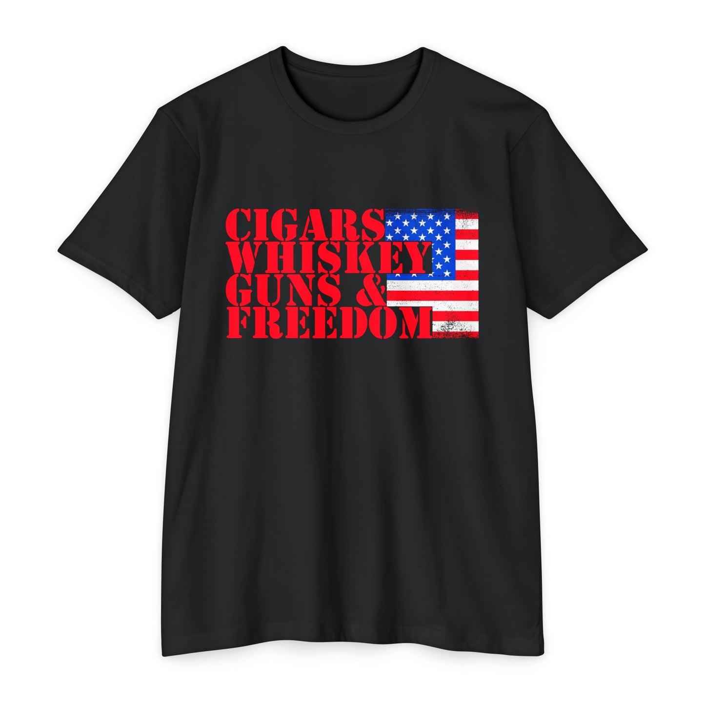 Cigars Whiskey Guns & Freedom T-Shirt — Patriotic American Flag Tee