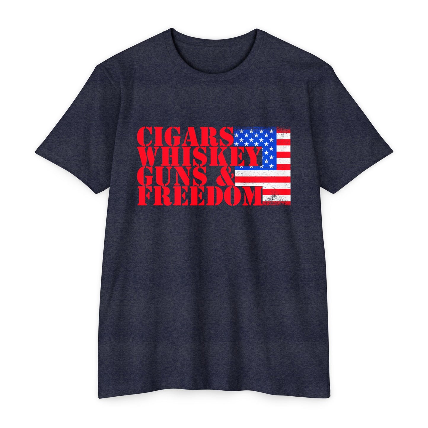 Cigars Whiskey Guns & Freedom T-Shirt — Patriotic American Flag Tee