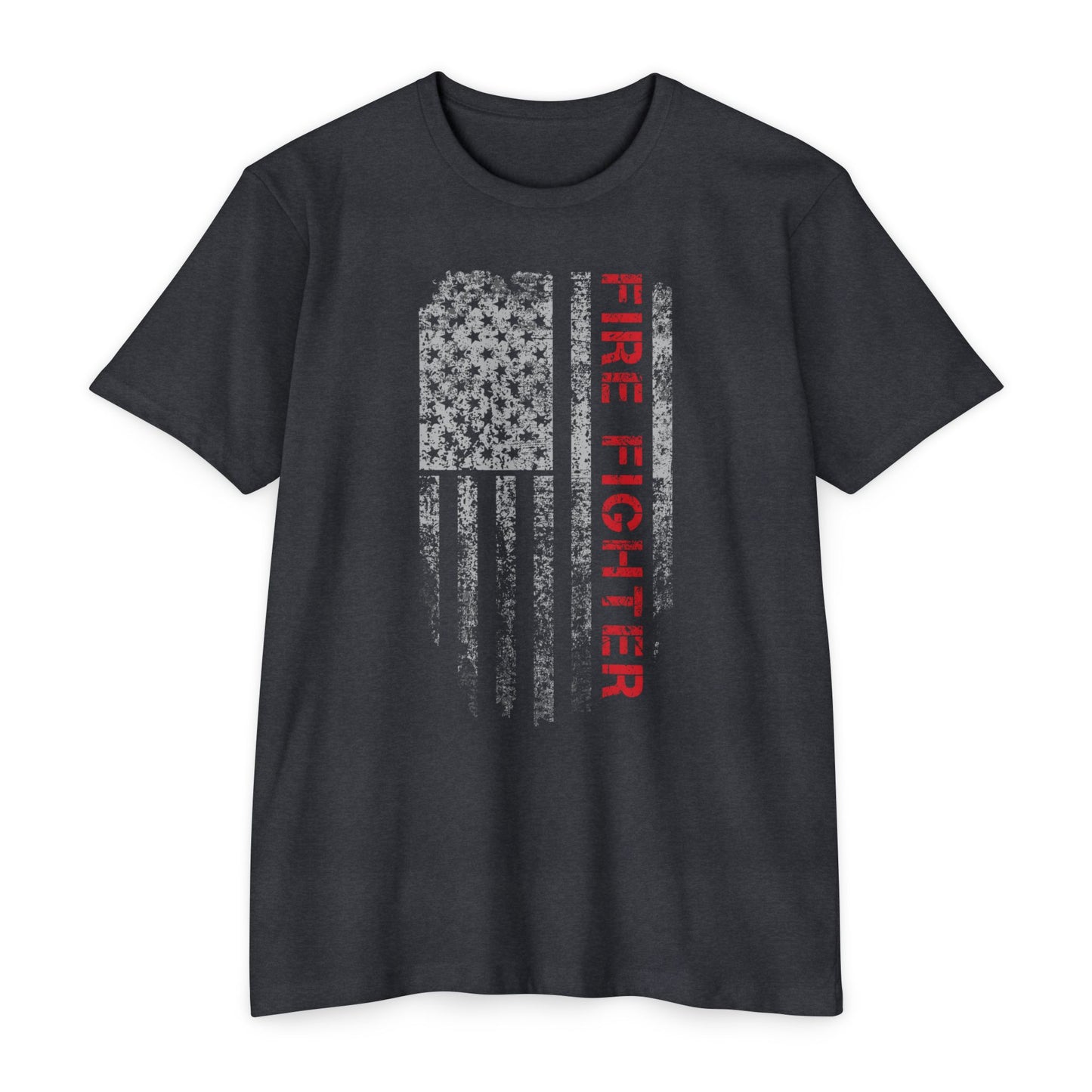 Firefighter Distressed American Flag T-Shirt — Vertical Distressed Thin Red Line Tee