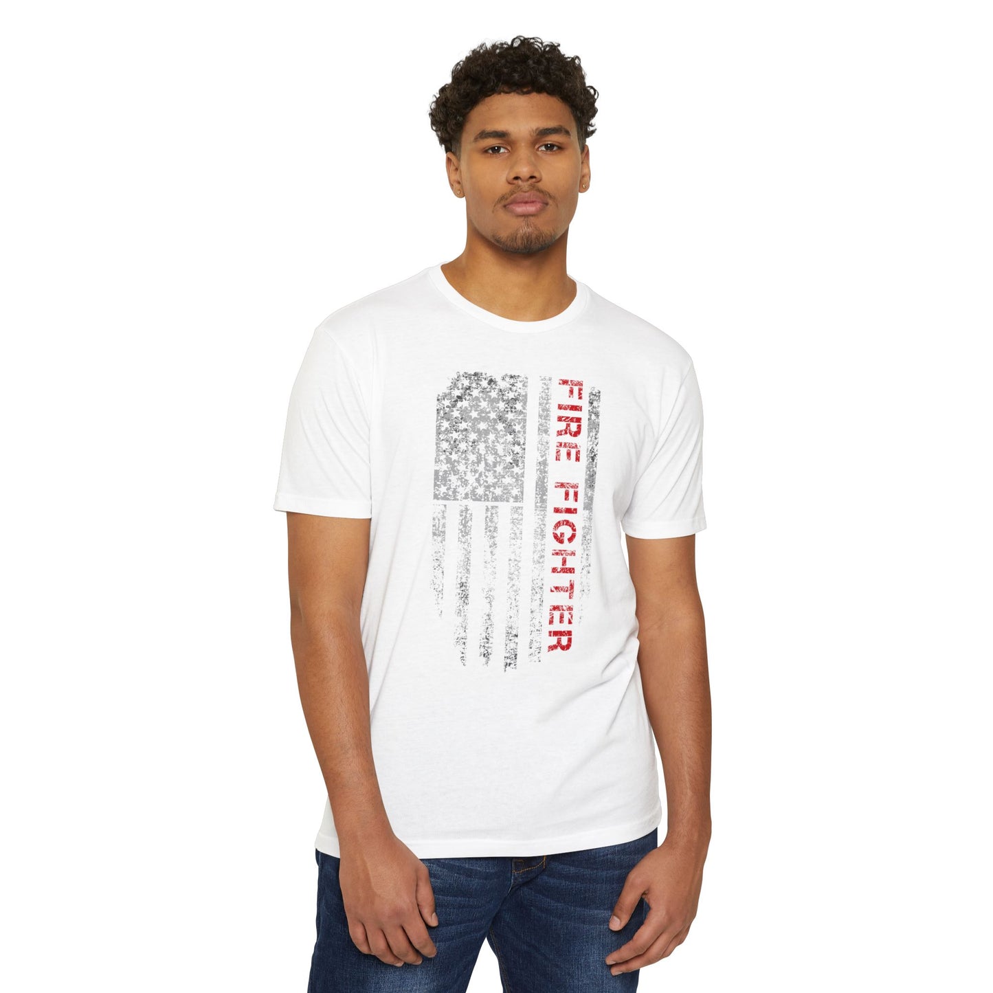 Firefighter Distressed American Flag T-Shirt — Vertical Distressed Thin Red Line Tee
