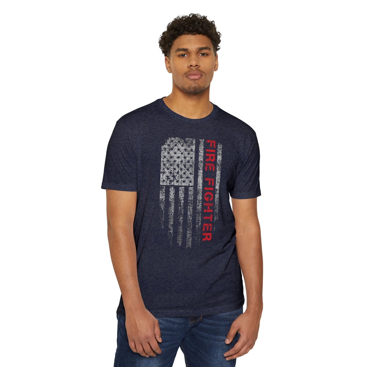 Firefighter Distressed American Flag T-Shirt — Vertical Distressed Thin Red Line Tee