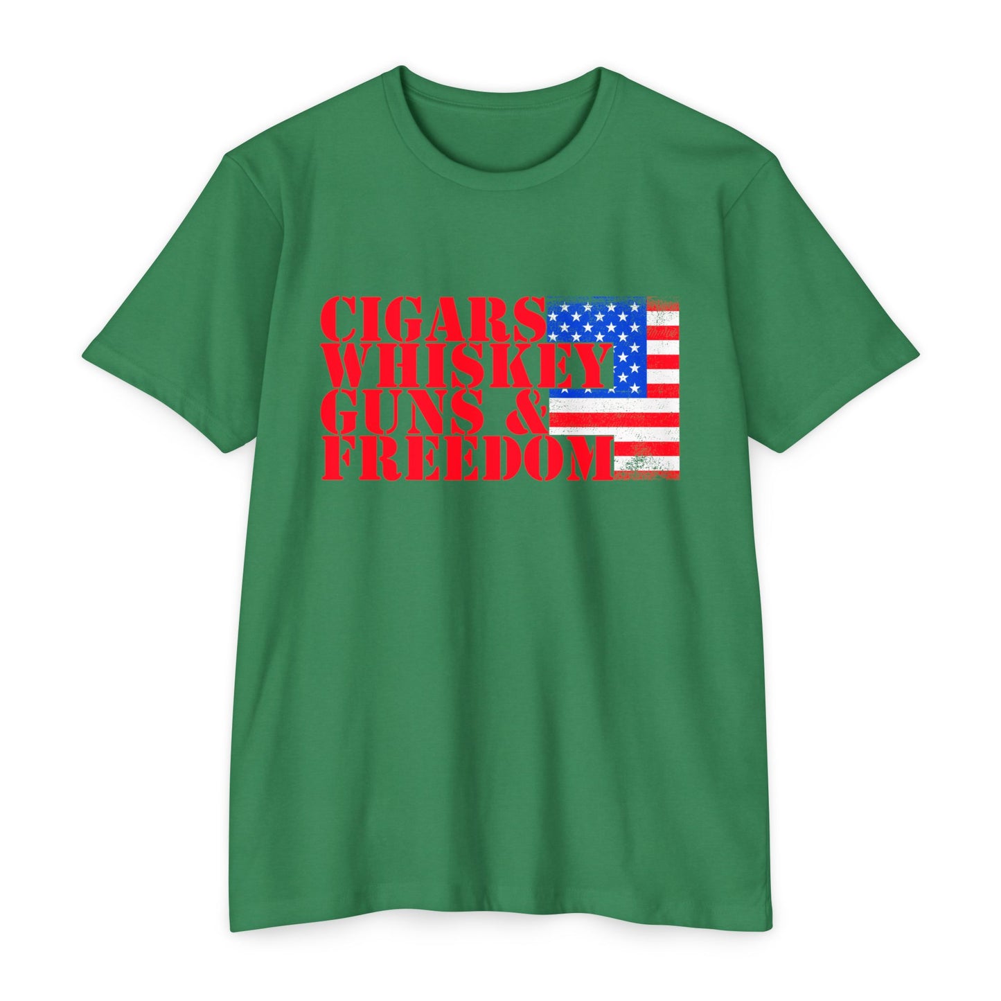 Cigars Whiskey Guns & Freedom T-Shirt — Patriotic American Flag Tee