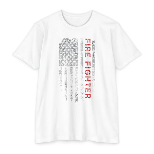 Firefighter Distressed American Flag T-Shirt — Vertical Distressed Thin Red Line Tee