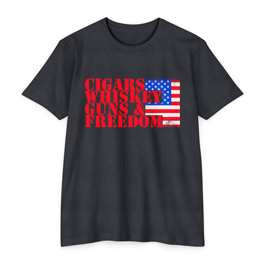 Cigars Whiskey Guns & Freedom T-Shirt — Patriotic American Flag Tee