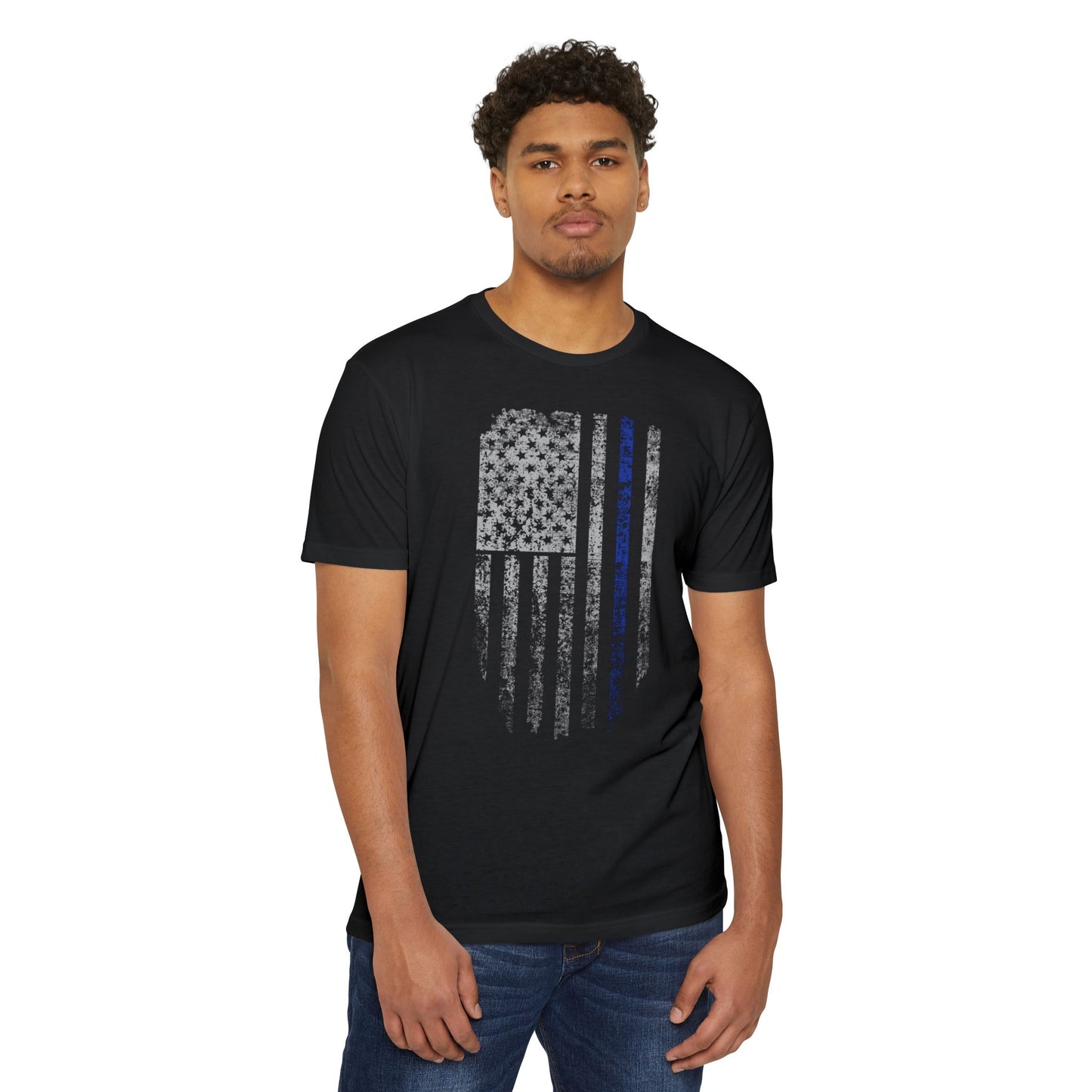 Distressed Thin Blue Line Flag T-Shirt — Police Support Tee